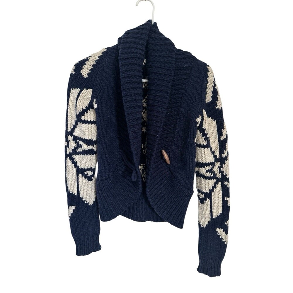 Vintage American Eagle Nordic Fair Isle Shawl Cardigan Knit Sweater XS Cozy y2k